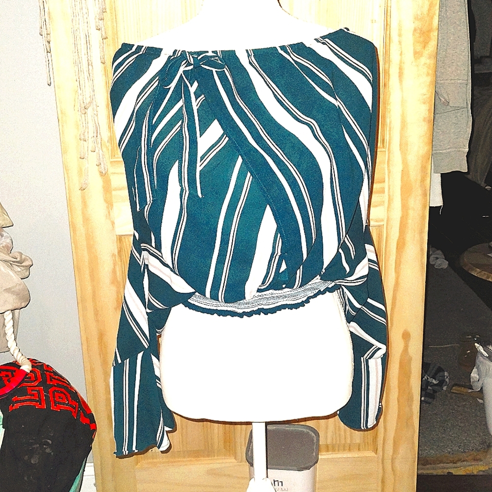 Forever 21 Women's size med cropped peplum sleeves off the  shoulder blouse .